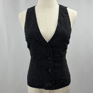 J.Jill Black Tweed Button Front Vest Women’s XS Stretch Lined Classic Y2K Style
